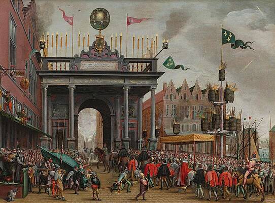 Wall Art - Painting - Joyful Entry of the Duke of Anjou in Antwerp on 19 February 1582. The Joyous Entry of the Duke of... by Monogrammist MHVH -mentioned on object-