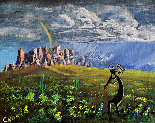 Wall Art - Painting - Kokopelli and the Superstition Mountains by Chance Kafka