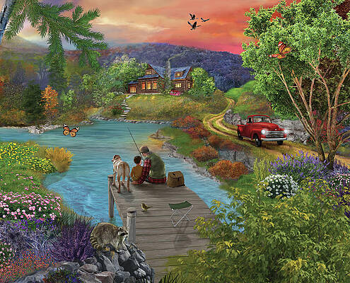 Wall Art - Painting - Lakeside View From The Dock by Bigelow Illustrations