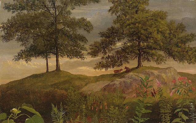 Wall Art - Painting - Landscape With Cows by Albert Bierstadt