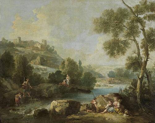 Wall Art - Painting - Landscape with Figures. by Giuseppe Zais -attributed to- Francesco Zuccarelli -rejected attribution-