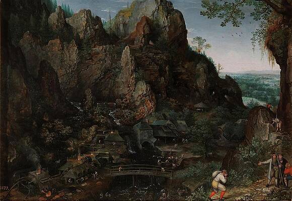 Wall Art - Painting - 'Landscape with Ironworks'. 1595. Oil on panel. by Lucas van Valckenborch -c 1535-1597-