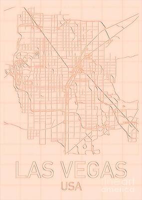 Wall Art - Painting - Las Vegas Blueprint City Map alt by HELGE Art Gallery