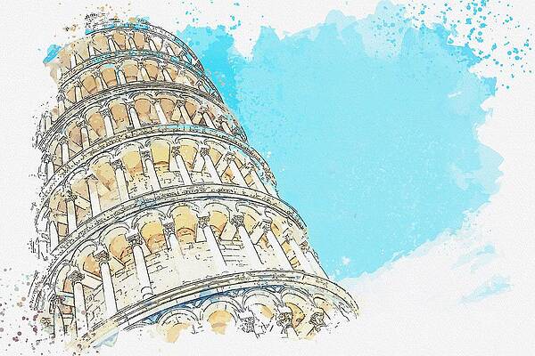 Wall Art - Painting - Leaning Pizza Tower, Italy watercolor by Ahmet Asar by Celestial Images