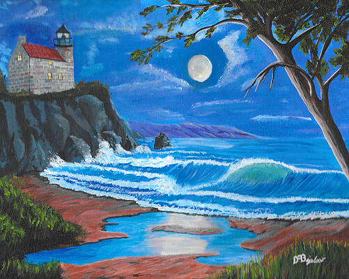 Wall Art - Painting - Lighthouse on the cliff by David Bigelow
