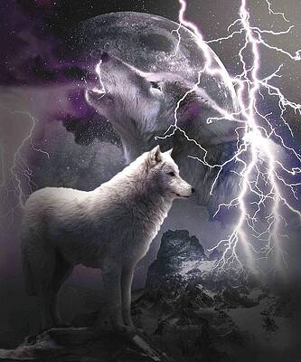 Wall Art - Digital Art - Lightning Wolf Howling At The Moon by Random Galaxy