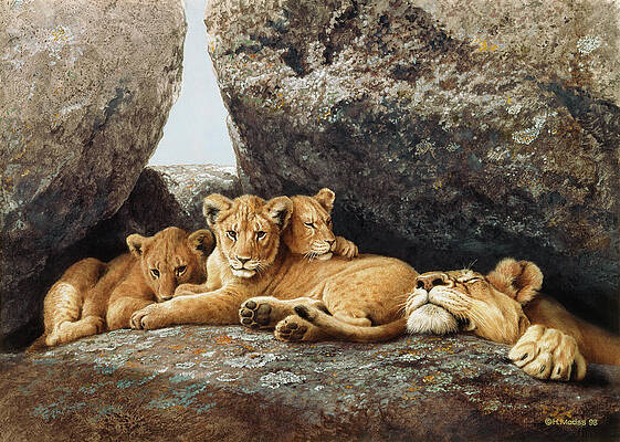 Wall Art - Painting - Lioness With Cubs by Harro Maass