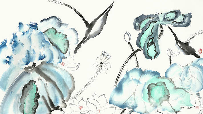 Blue Lotus Flower Paintings for Sale - Fine Art America