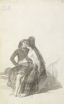Wall Art - Drawing - Lovers Sitting On A Rock by Francisco De Goya
