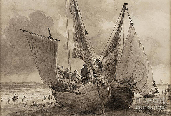 Wall Art - Drawing - Lugger And Hog Boat, Brighton, 1824 Charcoal On Paper by John Constable