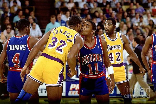  Photograph - Magic Johnson And Isiah Thomas Pregame by Andrew D. Bernstein