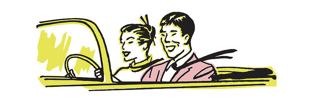 Wall Art - Drawing - Man and Woman Taking Car Ride n a Convertible by CSA Images