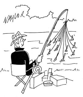 Wall Art - Drawing - Man Fishing With Rod With Multiple Lines by Jim Naylor