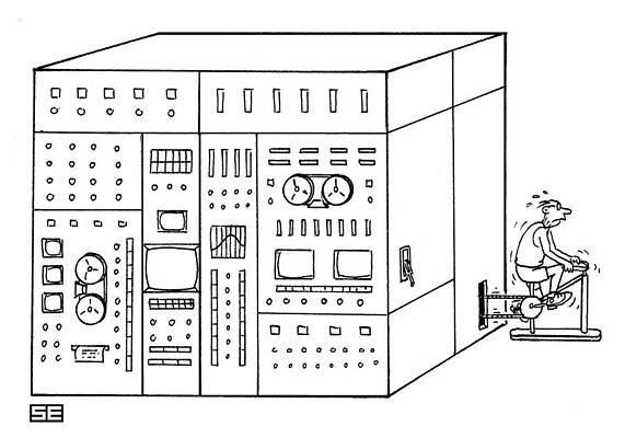 Wall Art - Drawing - Man Generating Power For Machine by Stan Eales