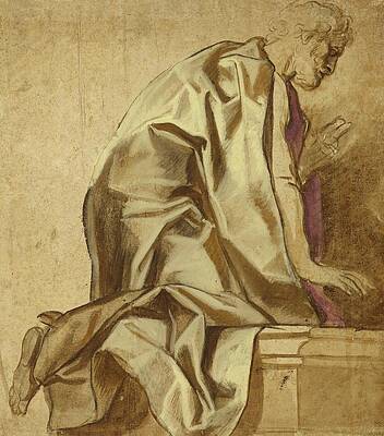 Wall Art - Drawing - Man Kneeling, Facing Right by Jacob Jordaens