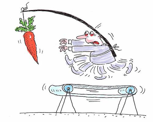 Wall Art - Drawing - Man On A Treadmill Desperately Trying To Get At A Carrot by Martin Guhl