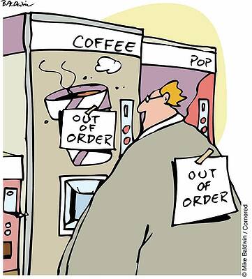 Wall Art - Drawing - Man Out Of Order Like His Coffee Machine by Mike Baldwin