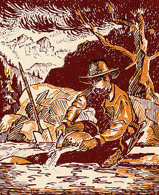 Wall Art - Drawing - Man Panning For Gold by CSA Images