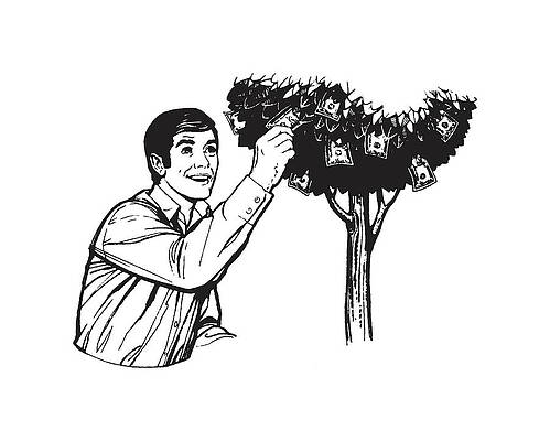 Wall Art - Drawing - Man Picking Money From Tree by CSA Images