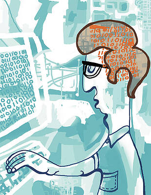 Wall Art - Drawing - Man Using a Computer by CSA Images