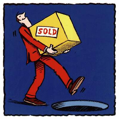 Wall Art - Drawing - Man With A New Purchase About To Fall Down A Hole by Ellis Nadler