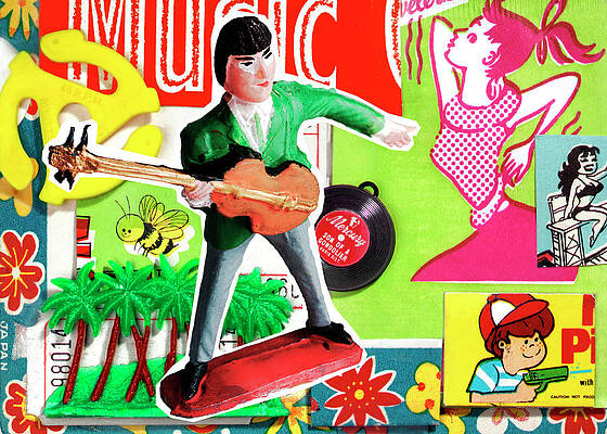 Wall Art - Drawing - Man With Guitar in Collage by CSA Images