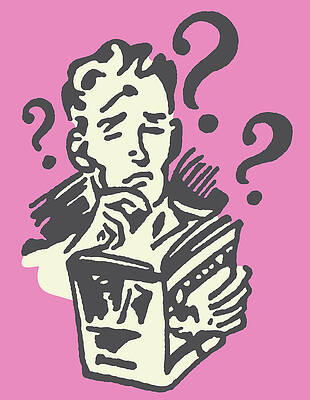 Wall Art - Drawing - Man with Many Questions Reading Book by CSA Images