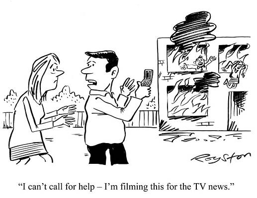 Wall Art - Drawing - Man With Mobile Phone Says 'i Can't Call For Help, I'm by Royston Robertson