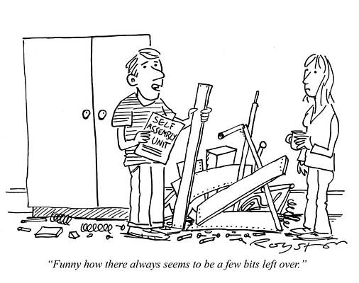 Wall Art - Drawing - Man With Self-assembly Wardrobe And Lots Of Random Pieces by Royston Robertson