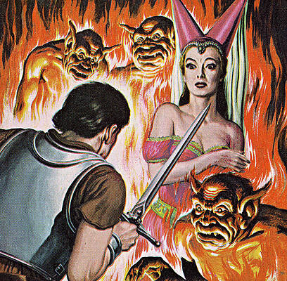 Wall Art - Drawing - Man With Sword and Devils by CSA Images