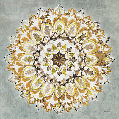 Wall Art - Painting - Mandala Delight II Yellow Gray by Danhui Nai
