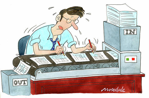 Wall Art - Drawing - Manual Automation In The Office by Mike Mosedale