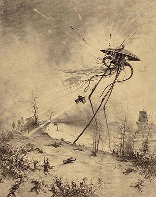 Wall Art - Painting - Martian Fighting Machine Hit By Shell by Henrique Alvim Correa