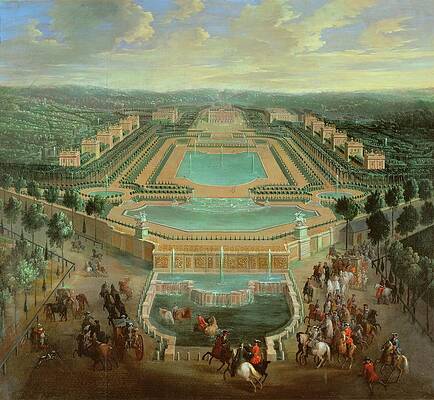 Wall Art - Painting - MARTIN, PIERRE DENIS Overall view of the Chateau de Marly,designed by J.H.Mansart 1677-1688. by Pierre Denis Martin