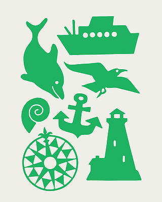 Wall Art - Drawing - Miscellaneous Ocean Related Objects by CSA Images
