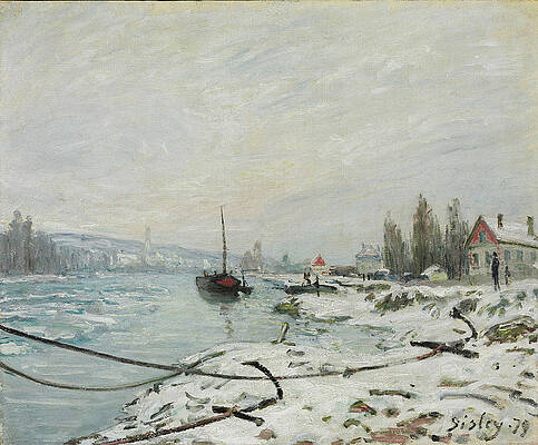 Mooring Lines, the Effect of Snow at Saint-Cloud, 1879 by Alfred Sisley