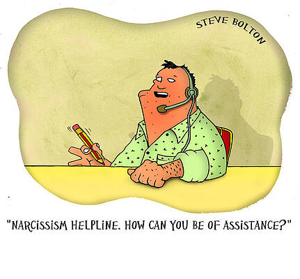 Wall Art - Drawing - Narcissism Helpline. How Can You Be Of Assistance by Stephen Bolton
