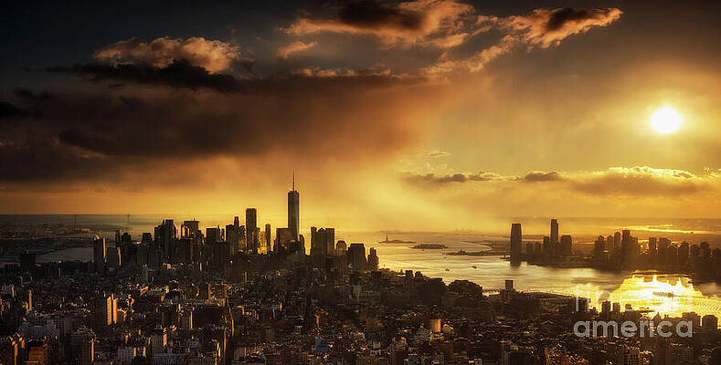 Wall Art - Photograph - New York City Skyline At Sunset During Snowstorm by Jeremy Walker/science Photo Library