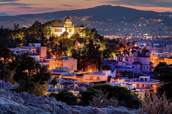 Wall Art - Digital Art - Night Cityscape, Athens, Greece by Claudia Uripos