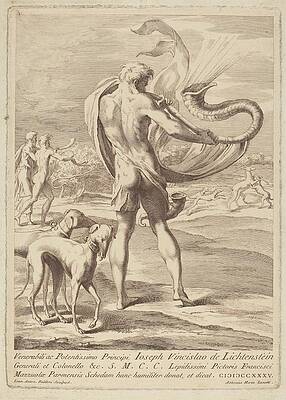 Wall Art - Painting - Nude Man Blowing A Conch by Giovanni Antonio Faldoni