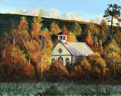 Wall Art - Painting - Old church in autumn by Timithy L Gordon