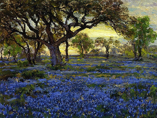 Wall Art - Painting - Old Live Oak Tree and Bluebonnets on the West Texas Military Grounds, San Antonio, 1919-20 by Julian Onderdonk