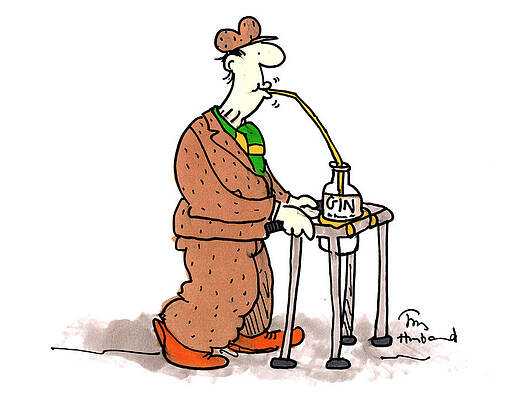 Wall Art - Drawing - Old Man With Straw In Gin by Tony Husband