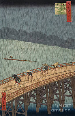 Wall Art - Painting - One Hundred Famous Views Of Edo, Sudden Shower At Ohashi Bridge At Atake, 1857 Woodblock by Ando Or Utagawa Hiroshige