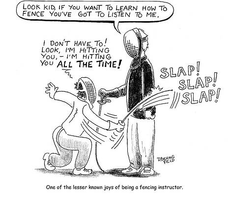 Wall Art - Drawing - One Of The Lesser Known Joys Of Being A Fencing Instructor by David Beningfield