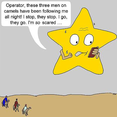 Wall Art - Drawing - Operator, These Three Men On Camels Have Been Following by Patrick Forde