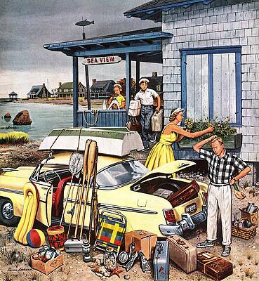 Wall Art - Drawing - Packing The Car by Stevan Dohanos
