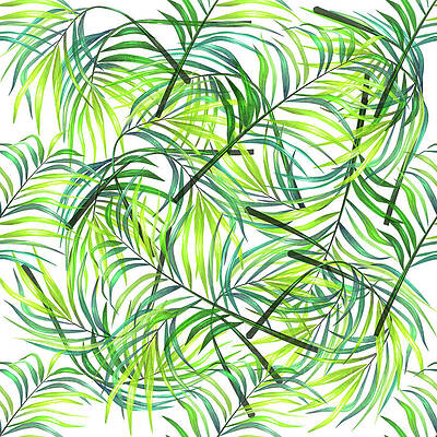 Wall Art - Mixed Media - Palm Leaf Pattern 1 - Tropical Leaf Pattern - Green, White - Tropical, Botanical Pattern Design by Studio Grafiikka