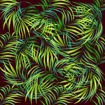 Wall Art - Mixed Media - Palm Leaf Pattern 2 - Tropical Leaf Pattern - Green, Black - Tropical, Botanical Pattern Design by Studio Grafiikka