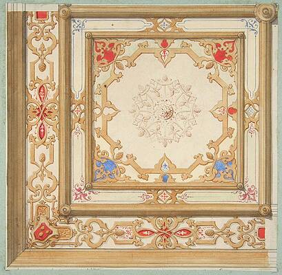 Wall Art - Painting - Partial Design For A Ceiling Painted In Strapwork And Pine by Jules-edmond-charles Lachaise